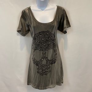 Romeo & Juliet Couture grey tie dye floral skull rhinestone tunic mini dress L